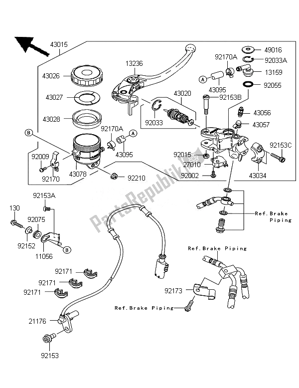 All parts for the Front Master Cylinder of the Kawasaki Ninja ZX 10R ABS 1000 2011