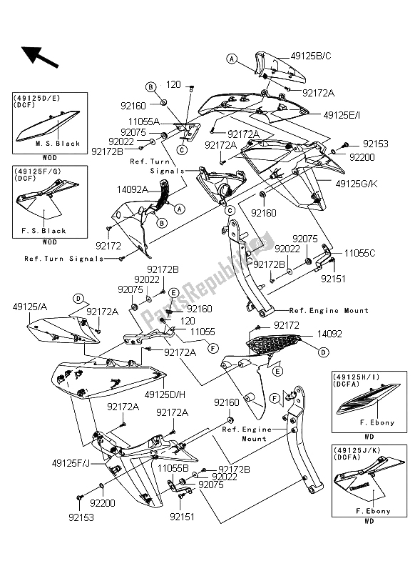 Toutes les pièces pour le Capot (centre) du Kawasaki Z 1000 2012