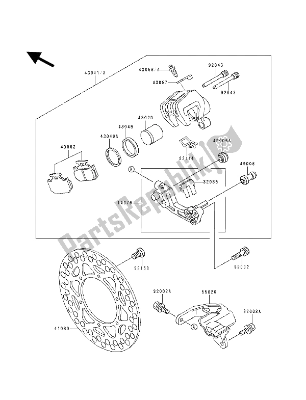 All parts for the Rear Caliper of the Kawasaki KDX 125 1991