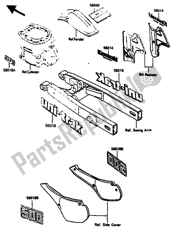 Todas las partes para Etiqueta de Kawasaki KX 500 1986