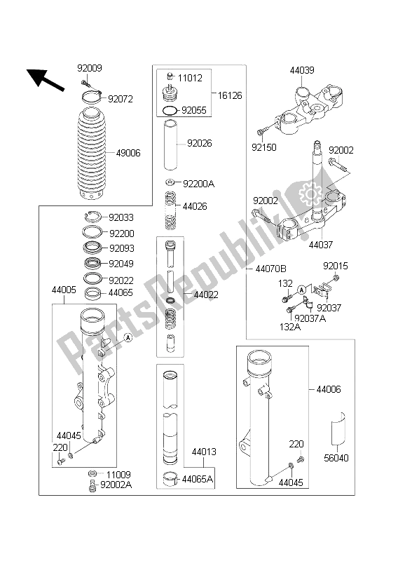 All parts for the Front Fork of the Kawasaki KLE 500 2003