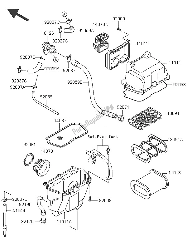 All parts for the Air Cleaner of the Kawasaki KLE 500 2005