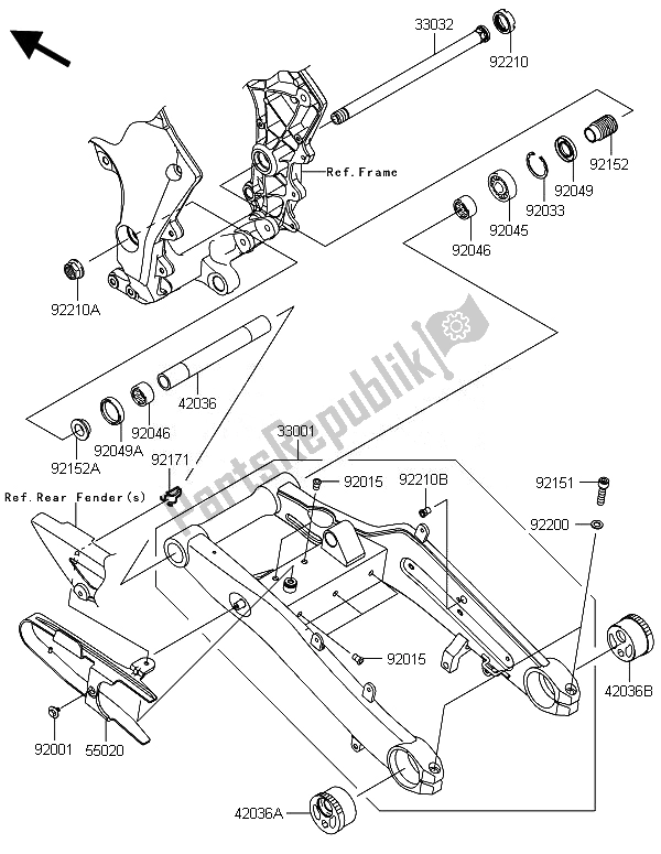 Tutte le parti per il Forcellone del Kawasaki ZX 1000 SX ABS 2014