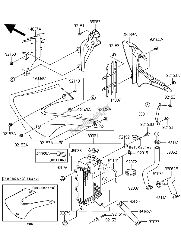 All parts for the Radiator of the Kawasaki KX 85 SW LW 2010