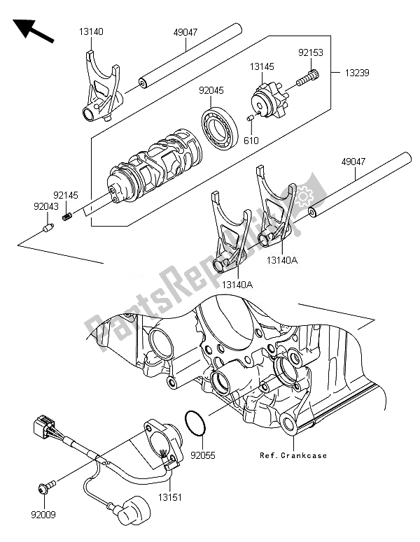 All parts for the Gear Change Drum & Shift Fork(s) of the Kawasaki 1400 GTR ABS 2014