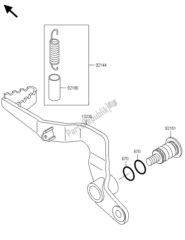 All parts for the Brake Pedal of the Kawasaki KX 65 2014