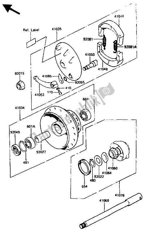 All parts for the Front Hub of the Kawasaki KE 125 1985