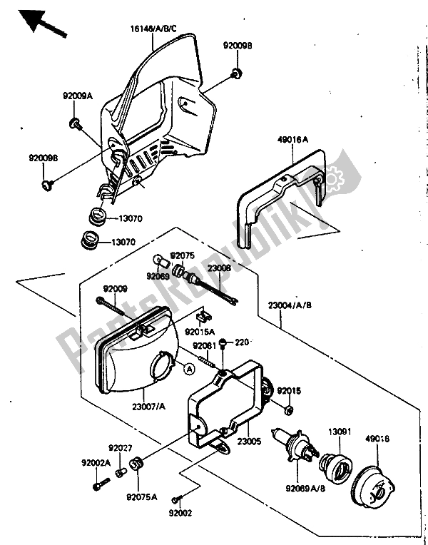 All parts for the Head Lamp of the Kawasaki KLR 250 1986