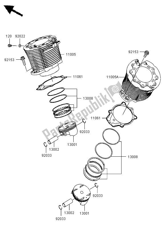 Toutes les pièces pour le Cylindre Et Piston du Kawasaki VN 2000 2006