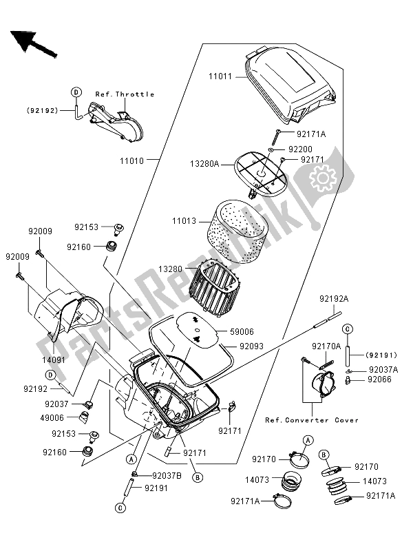 All parts for the Air Cleaner of the Kawasaki KVF 750 4X4 2009