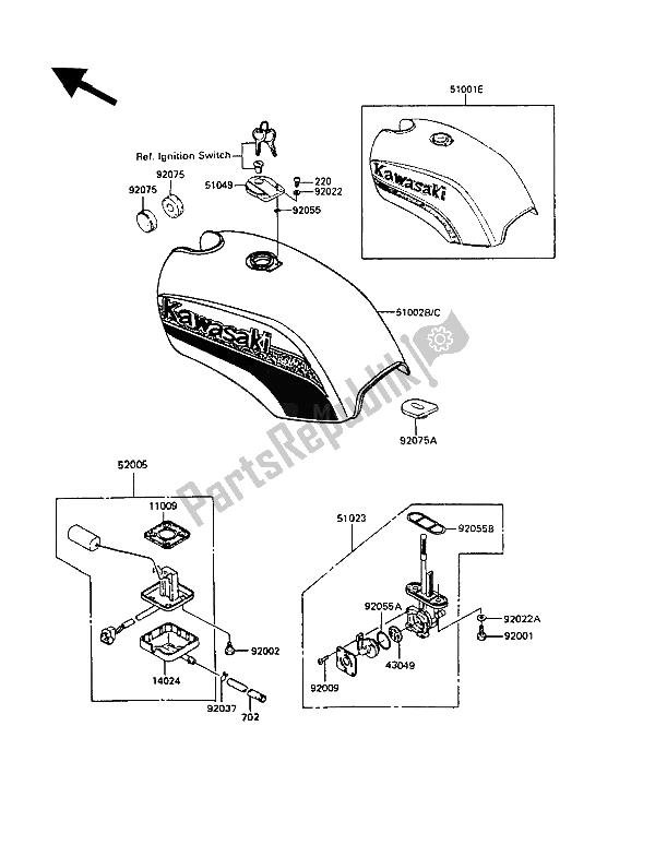 All parts for the Fuel Tank of the Kawasaki GPZ 305 Belt Drive 1989