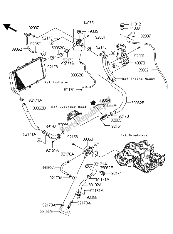 Tutte le parti per il Tubo Dell'acqua del Kawasaki Z 1000 2012