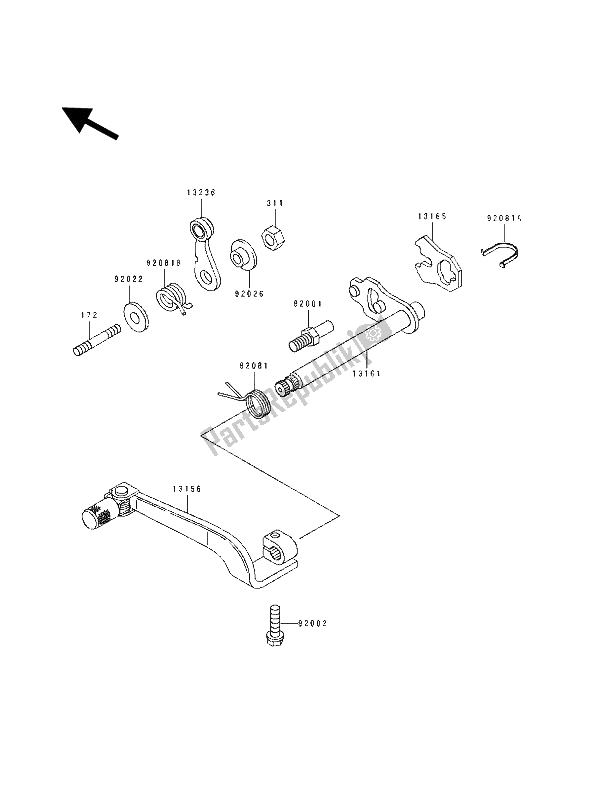 All parts for the Gear Change Mechanism of the Kawasaki KDX 125 1993