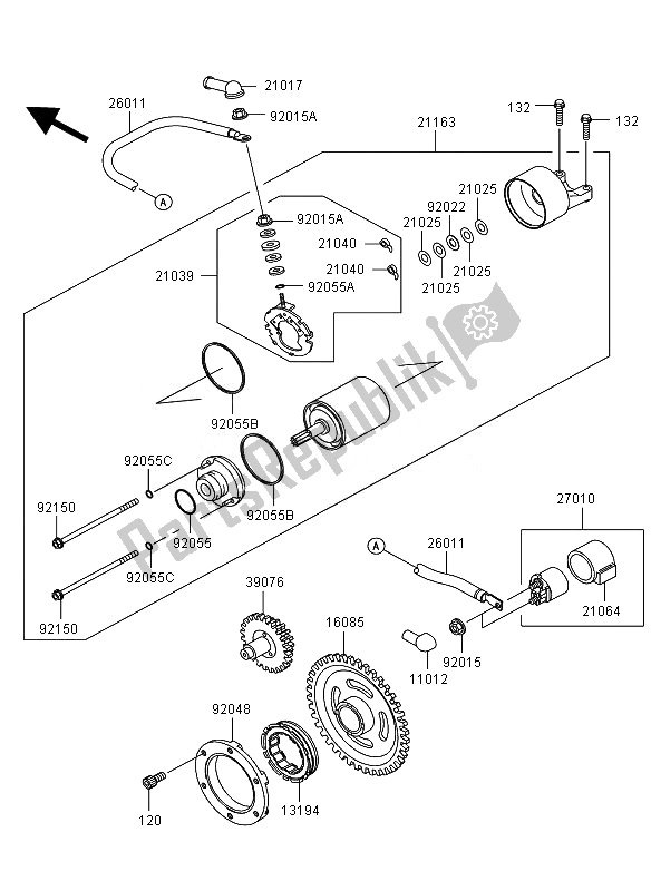 All parts for the Starter Motor of the Kawasaki KVF 360 2007