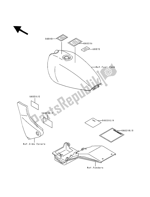 All parts for the Labels of the Kawasaki Zephyr 550 1992