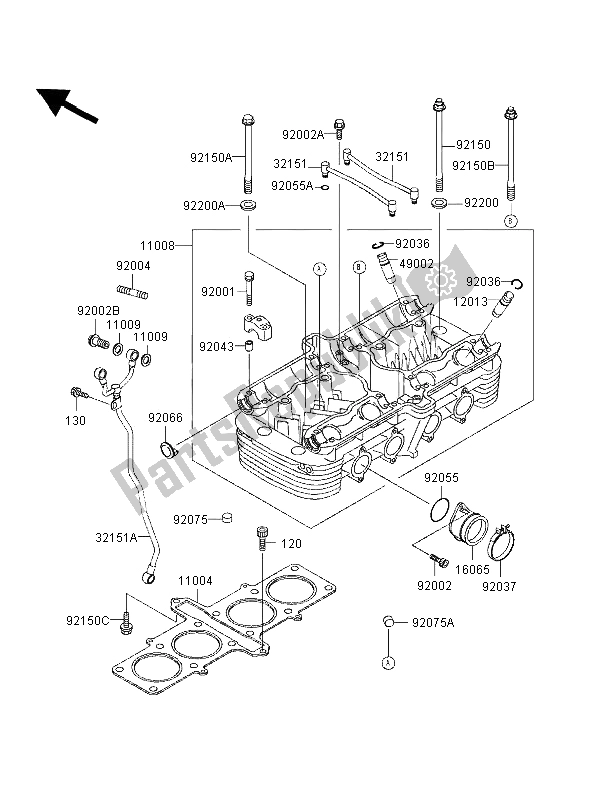 Tutte le parti per il Testata del Kawasaki Zephyr 1100 1996