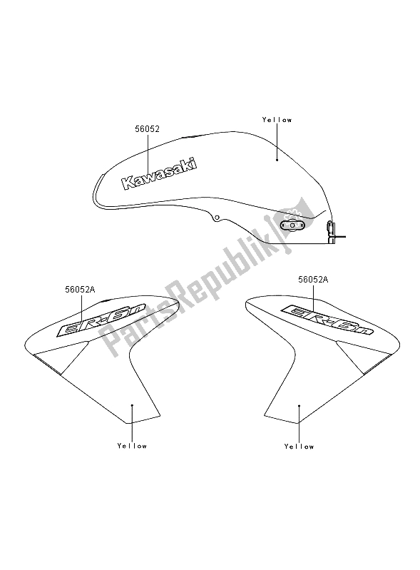 All parts for the Decals (yellow) of the Kawasaki ER 6N 650 2006