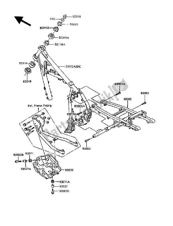 All parts for the Frame of the Kawasaki KLR 600 1988