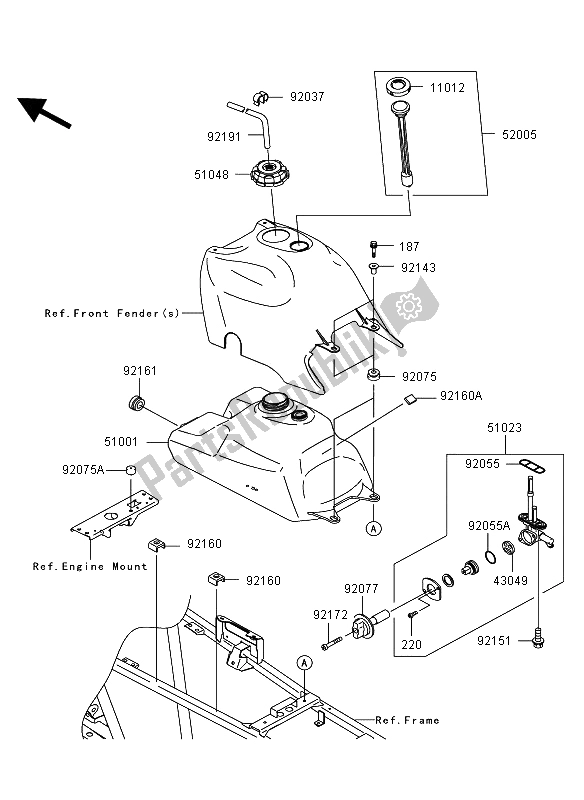 All parts for the Fuel Tank of the Kawasaki KVF 360 2009