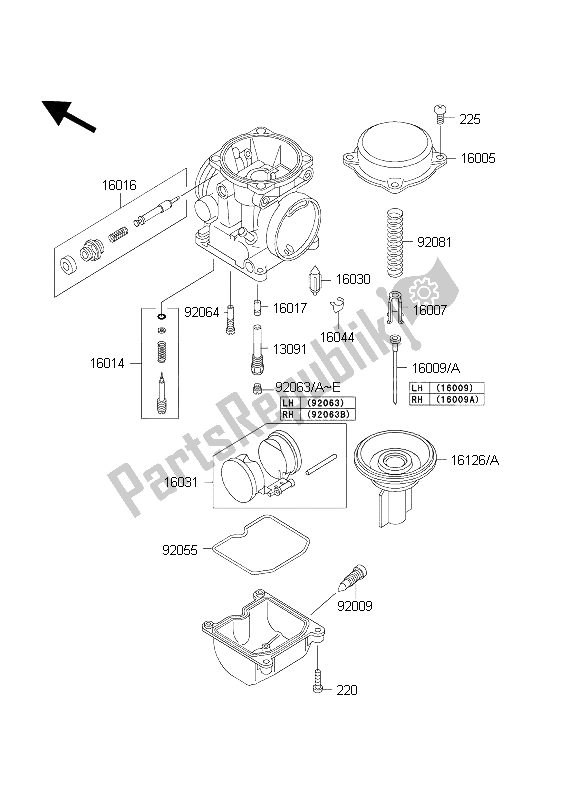 All parts for the Carburetor Parts of the Kawasaki KLE 500 2003