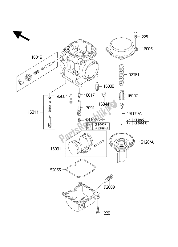 All parts for the Carburetor Parts of the Kawasaki KLE 500 2003