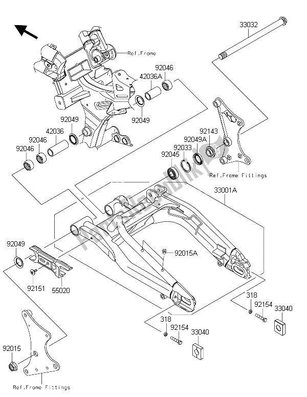 All parts for the Swingarm of the Kawasaki ER 6N ABS 650 2015