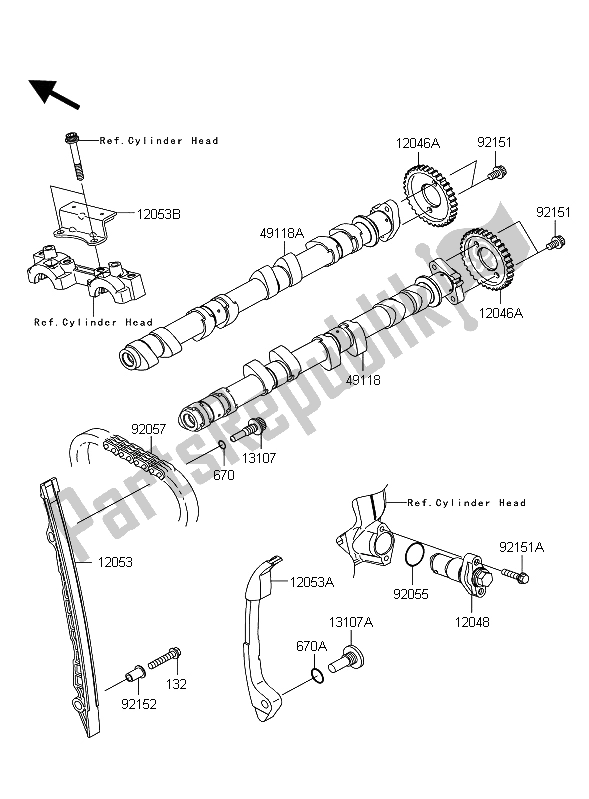 Alle onderdelen voor de Nokkenas En Spanner van de Kawasaki Z 1000 2012