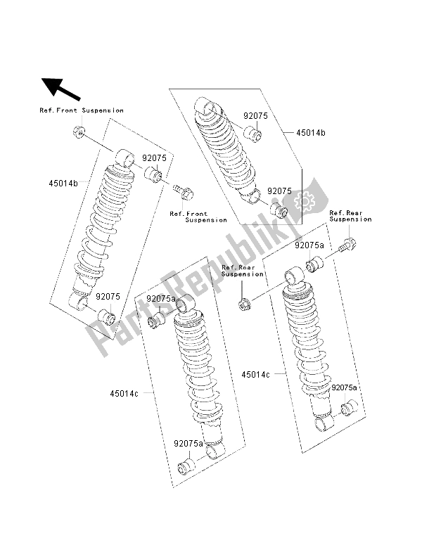 Alle onderdelen voor de Schok Absorbeerders van de Kawasaki KLF 300 4X4 2002