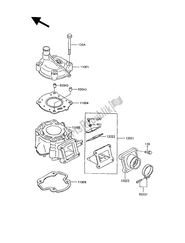 All parts for the Cylinder Head & Cylinder of the Kawasaki KX 60 1988