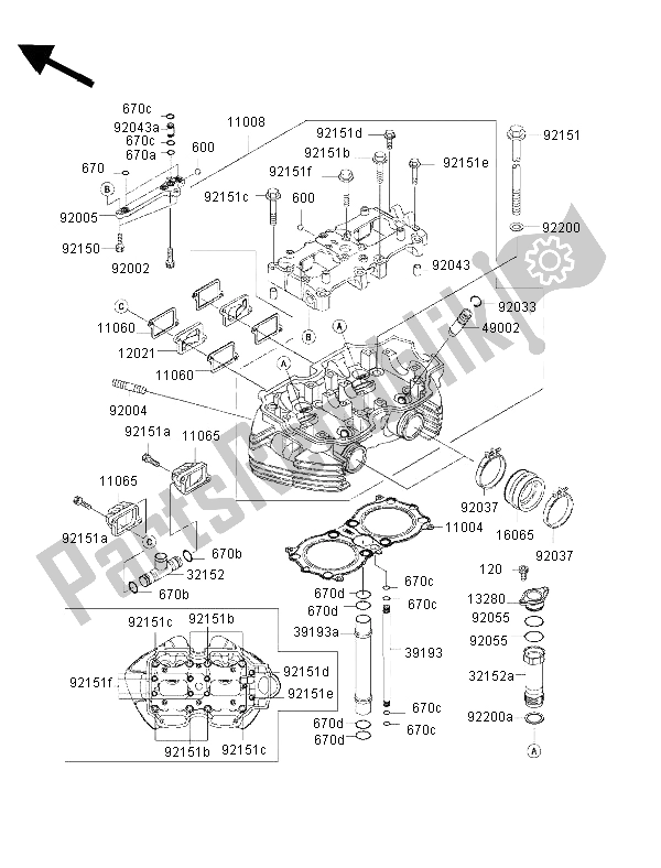 Todas as partes de Cabeça De Cilindro do Kawasaki W 650 2002
