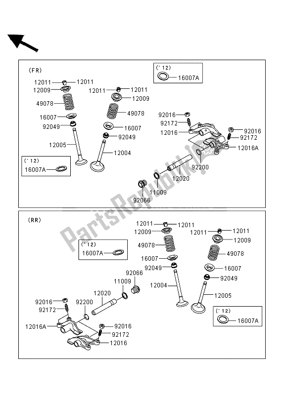 Alle onderdelen voor de Klep (pen) van de Kawasaki KVF 750 4X4 EPS 2012