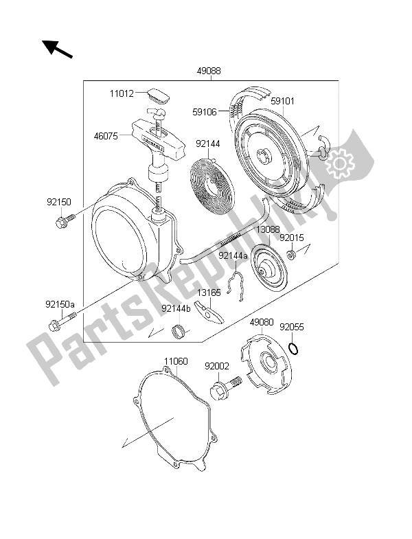 All parts for the Recoil Starter of the Kawasaki KLF 300 2001