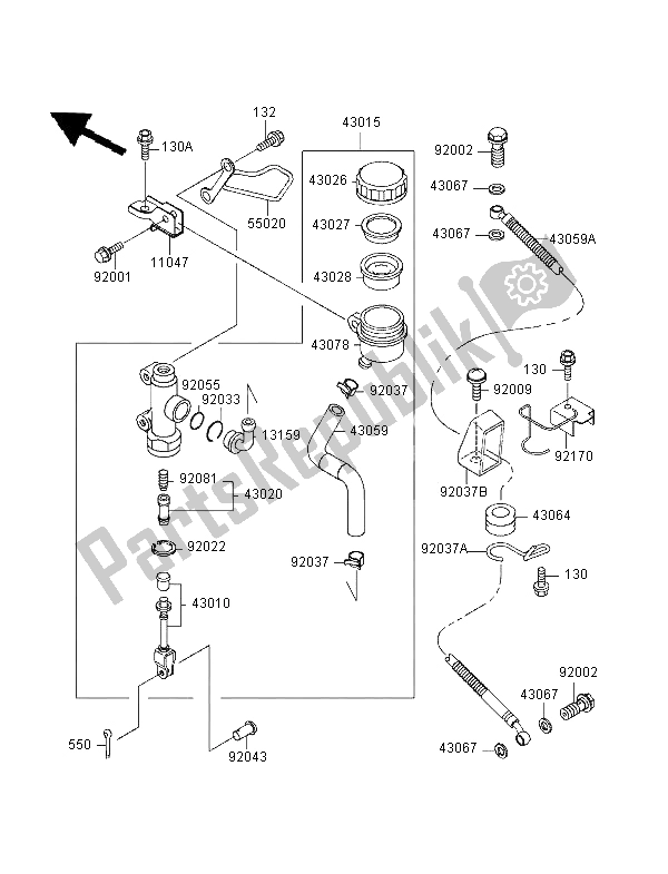 All parts for the Rear Master Cylinder of the Kawasaki ZZR 1100 1995