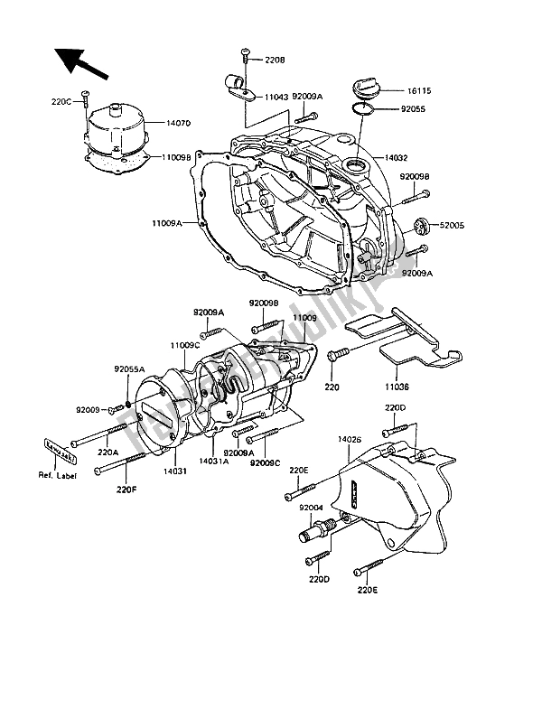 Todas as partes de Tampa (s) Do Motor do Kawasaki GPZ 305 Belt Drive 1989