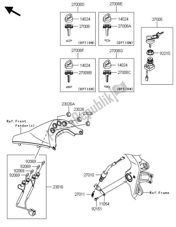 All parts for the Ignition Switch of the Kawasaki KFX 450R 2013