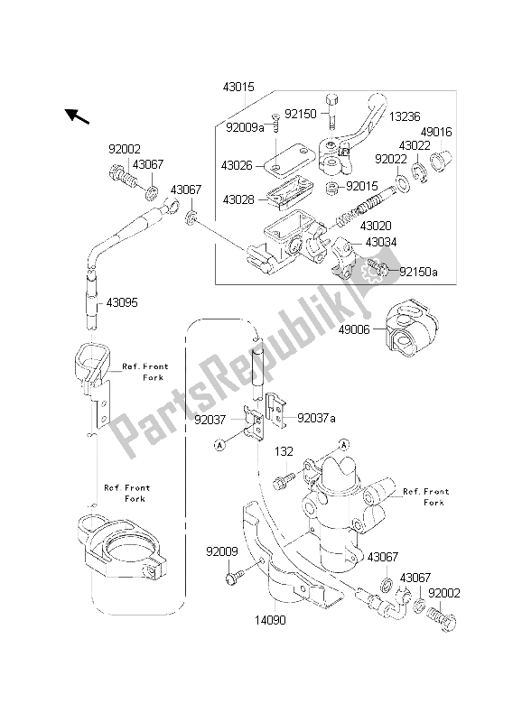 All parts for the Front Master Cylinder of the Kawasaki KX 85 LW 2002