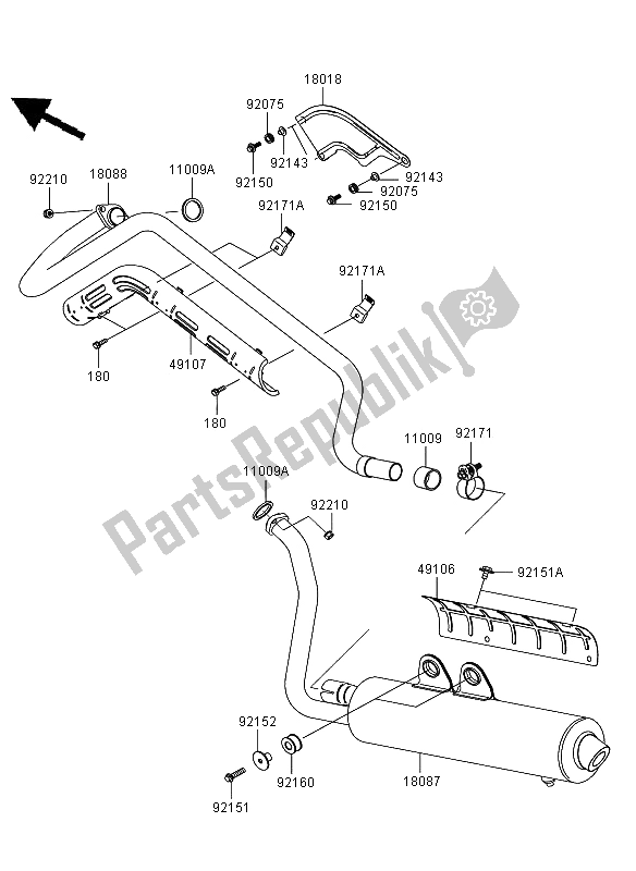 All parts for the Muffler of the Kawasaki KVF 650 4X4 2008