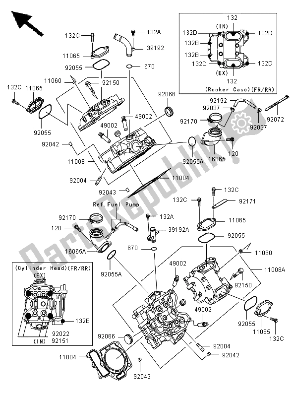 All parts for the Cylinder Head of the Kawasaki KVF 650 4X4 2011