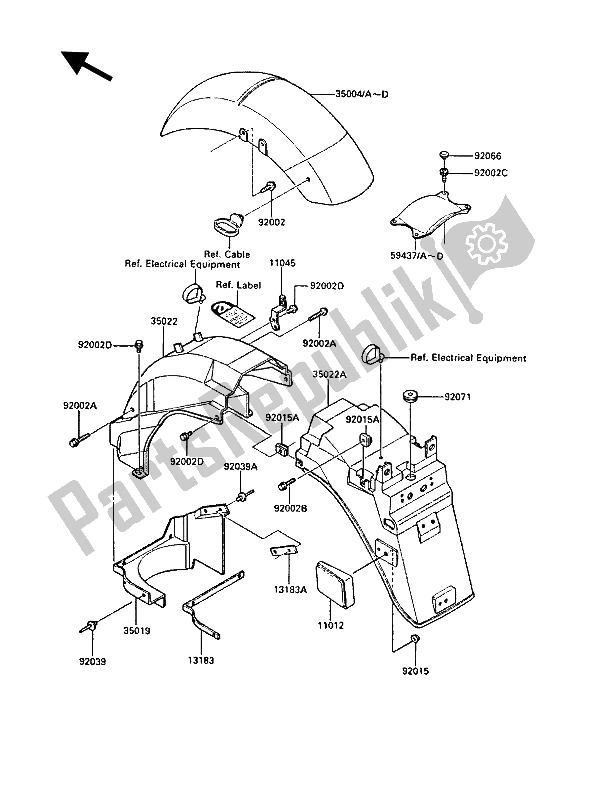 All parts for the Fenders of the Kawasaki 1000 GTR 1988