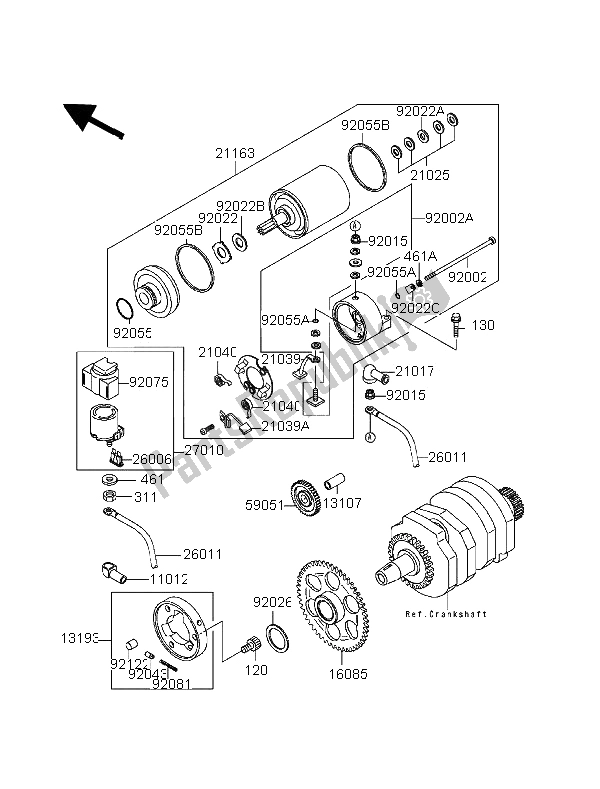 All parts for the Starter Motor of the Kawasaki EL 252 1996