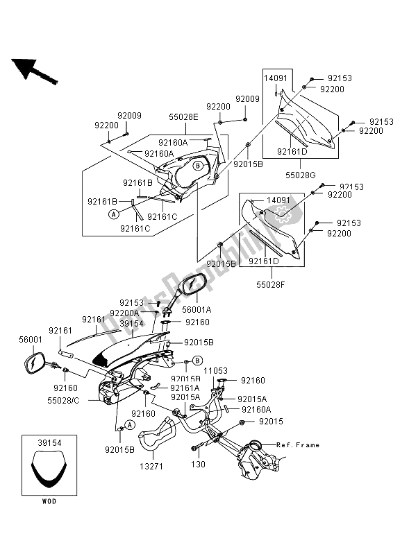 Alle onderdelen voor de Motorkap (bovenste) van de Kawasaki ER 6F ABS 650 2006