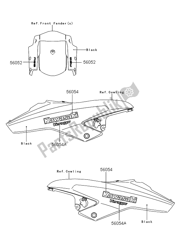 All parts for the Decals (black) of the Kawasaki Versys ABS 650 2012