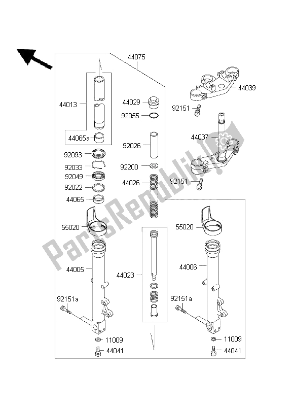 All parts for the Front Fork of the Kawasaki ZR 7 750 2001