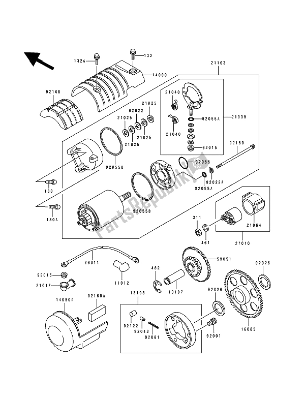 All parts for the Starter Motor of the Kawasaki Zephyr 550 1991