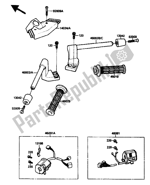 All parts for the Handlebar of the Kawasaki ZX 10 1000 1989