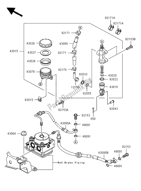 Alle onderdelen voor de Achterste Hoofdcilinder van de Kawasaki ER 6F ABS 650 2007