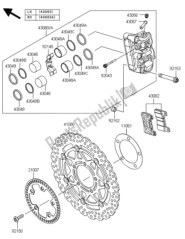 Tutte le parti per il Freno Anteriore del Kawasaki ZX 1000 SX ABS 2014