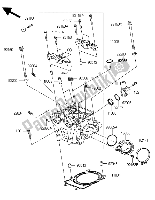 All parts for the Cylinder Head of the Kawasaki KX 450F 2012