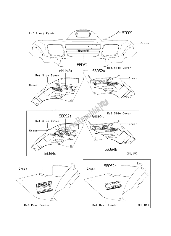 Tutte le parti per il Decalcomanie del Kawasaki KVF 650 2002