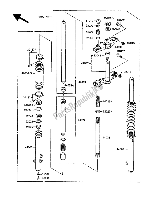 All parts for the Front Fork of the Kawasaki KMX 125 1988